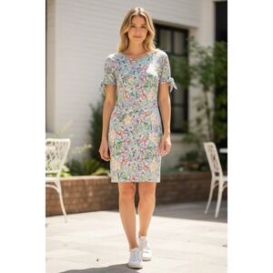 Caribbean Joe Dress Womens Small Tropical Print Notch Sleeve‎ Dress NWT